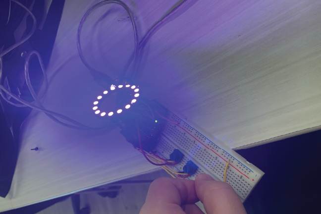 The button would turn the Neopixel on while the Potnometer would control the colours for mood lighting.
